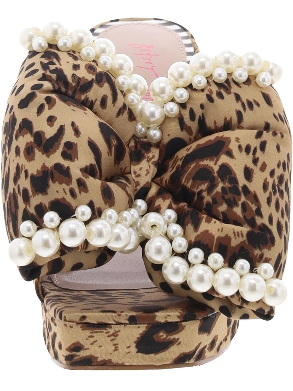 NEW IN BOX. Betsey Johnson MACCIE Leopard Pearl Bow platform Mules size 8 - Picture 9 of 13